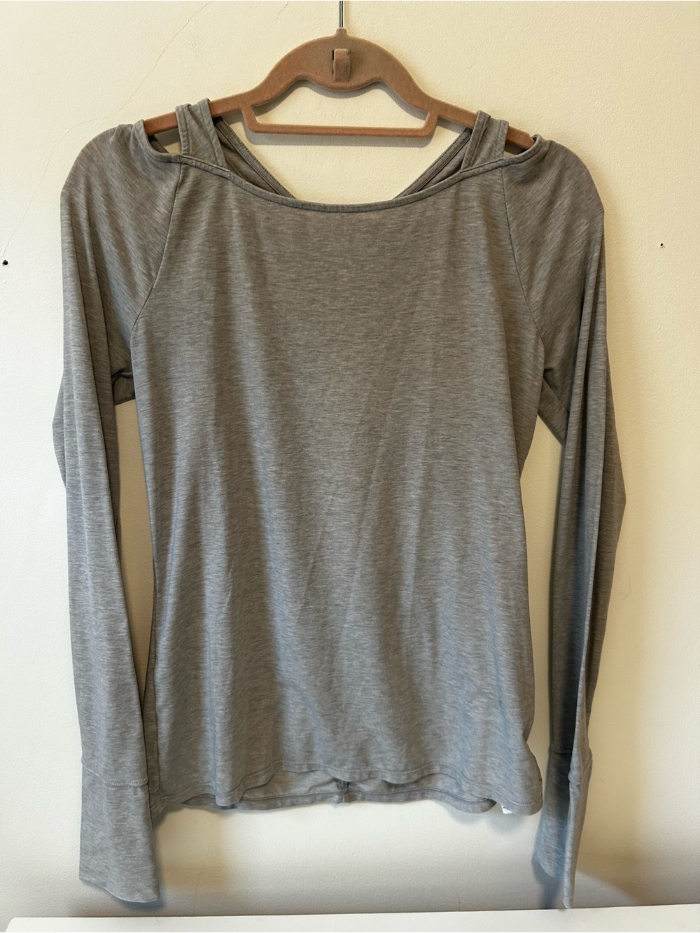 GAP Gray Long-Sleeve Boat Neck Tee with Strap Detail